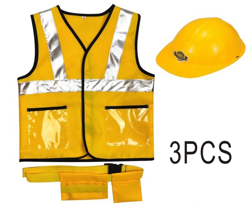 Ropa de vestir para niños de Halloween, chaleco de ingeniero pequeño, traje de juguete, trabajador de mantenimiento amarillo, servicio de juego, trabajador de la construcción