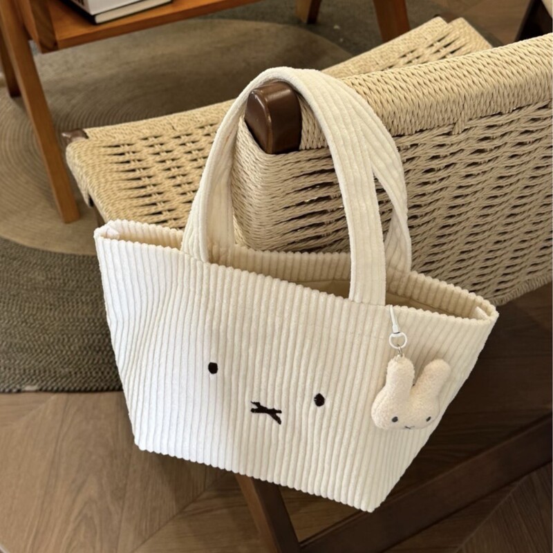 コーデュロイ ライス ウサギ ハンドバッグ かわいい 刺繍 ガーリー ハート 通勤 多用途 ポータブル 大容量 ハンドバッグ|undefined