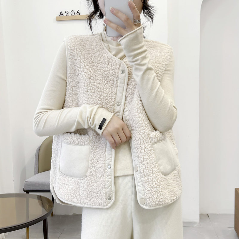 Chaleco de las mujeres 2023 Otoño e Invierno Nuevo Cordero felpa Chaleco de las mujeres de estilo coreano versátil Chaleco Corto chaleco abrigo
