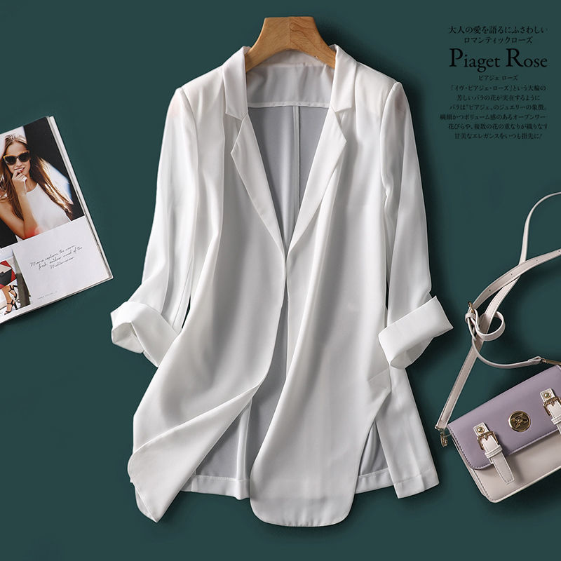 Quality Pure Imported Chiffon Thin Suit Jacket Women's 2021 New All-match Sunscreen Air-conditioning Shirt