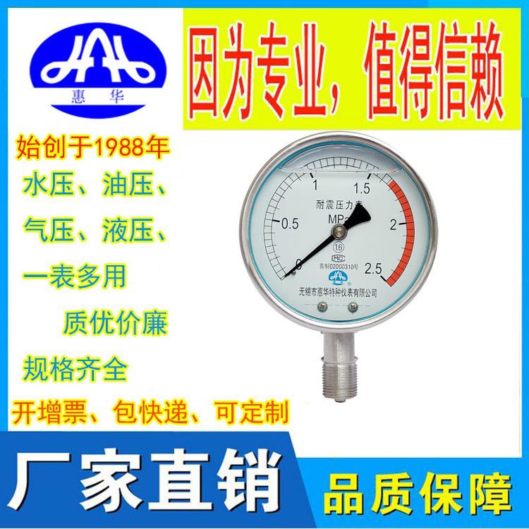 惠华特种仪表 耐震压力表YN-100径向安装铁壳精度2.5