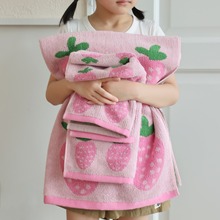 清新全棉洗脸毛巾面巾儿童草莓派对洗澡吸水浴巾柔软可爱纯棉擦脸