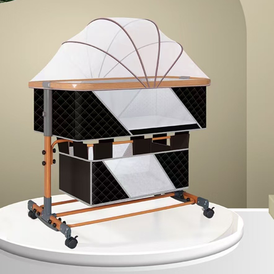 Portable Movable Crib Foldable Height Adjusting Splicing Big Bed Baby Cradles Bed Bb Bed Anti-Milk Overflow