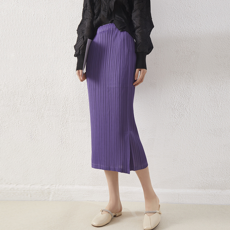 Miyake Side Slit High Waist Slimming Look Hip Pleated Skirt Women's Mid-Length Skirt New Spring and Summer Pleated Skirt