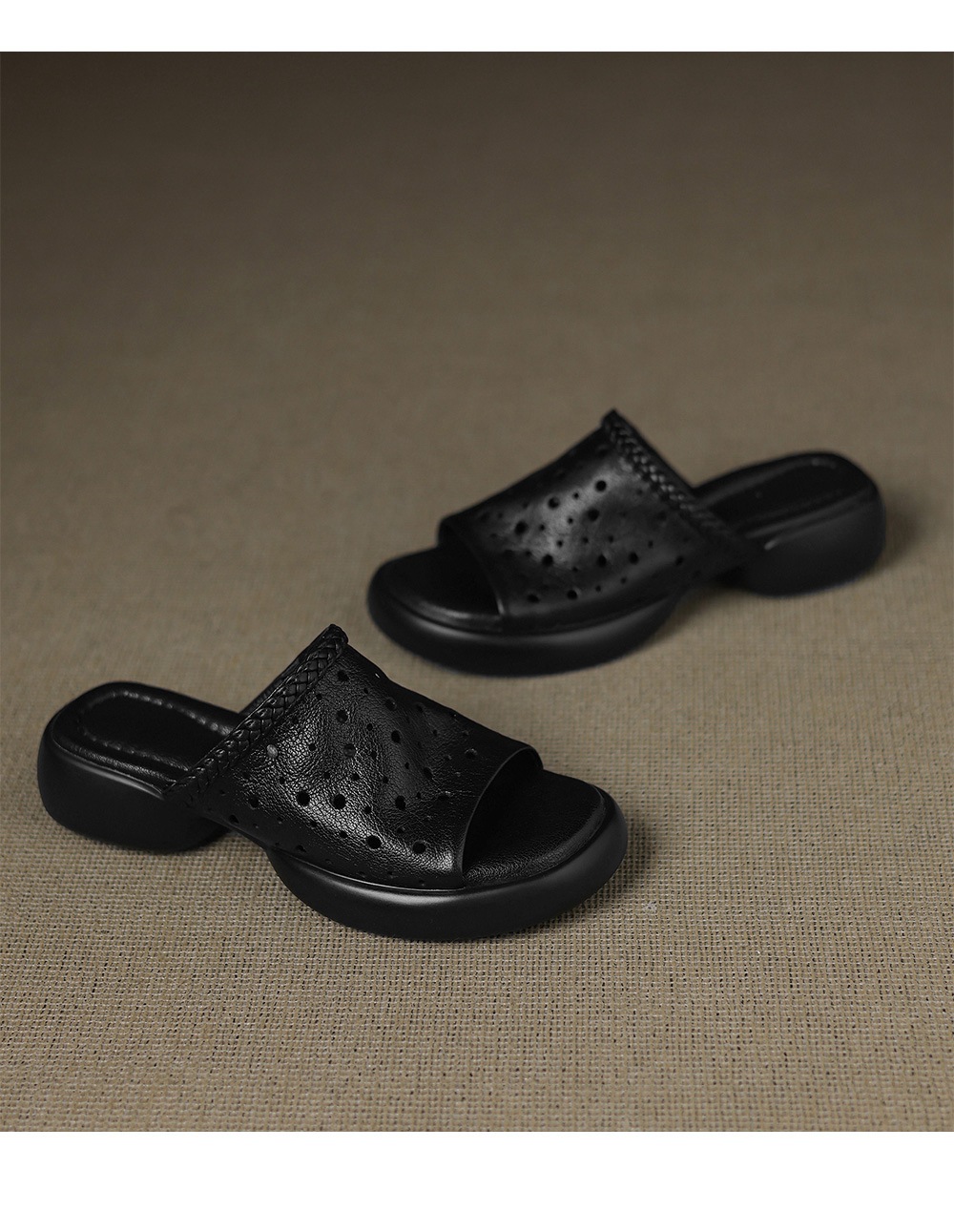 Dép sandal nữ quai chữ V đế dày da cừu mềm đi biển — đen chi tiết 21