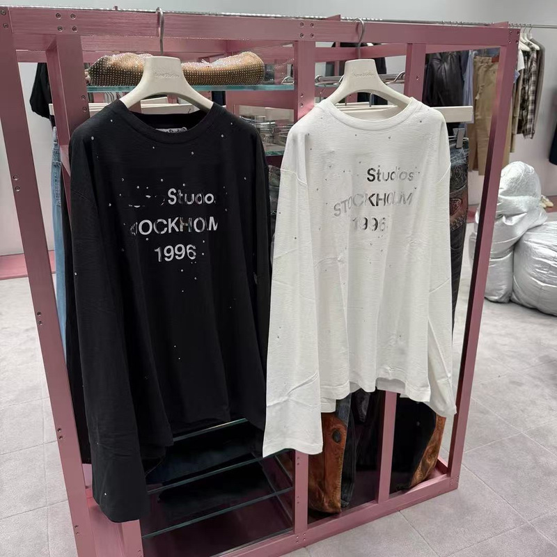 Letters Are Correct, Ac Haute Couture 26 Limited Edition 1996 Rhinestone Mirror Print Long-Sleeve T-Shirt for Women, Casual Inner Wear Top