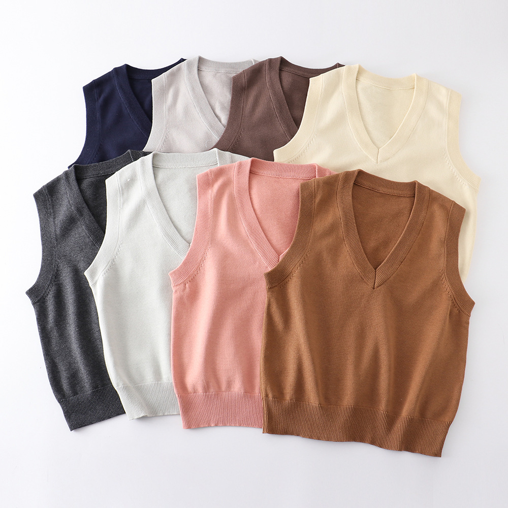 Basic V-Neck Pullover Jk Knitwear Uniform Vest Vest Sleeveless Thin Pure Color Female Student Knitwear in Stock