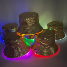 2024新款潮流渔夫帽节庆舞台演出发光帽子金色炫彩led防晒帽夜光