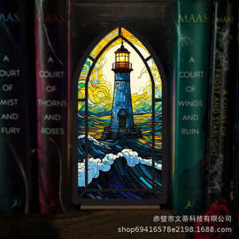 跨境新品Book Nook 灯塔木质书立摆件装饰梦幻书籍爱好者礼物