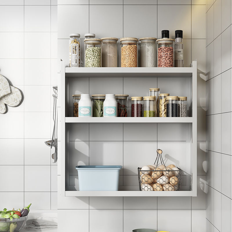 Estante de la cocina doméstica colgado en la pared tipo colgado en la pared condimento multicapa para almacenamiento multifuncional sin perforación