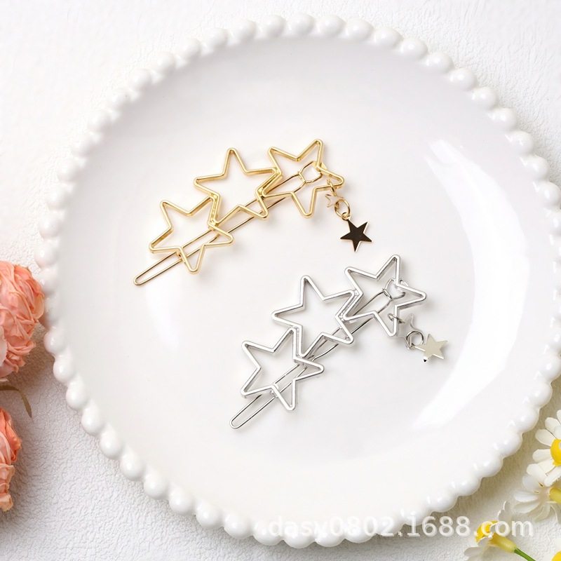 Japanese and Korean Simple Hollow Frog Hair Clip Hair Accessory Five-Pointed Star Heart Hairpin Ins Internet Celebrity Star Pendant Women's Side Clip