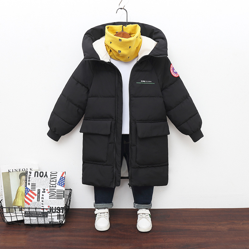 Winter new children's cotton-padded coat middle school children's cotton-padded coat in long boys and girls Korean edition thick hooded cotton-padded coat wholesale