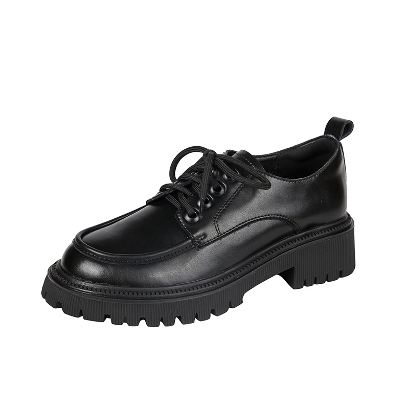 Starlight Square British Style Leather Shoes Women's 2022 New Academic Style Lace-up All-match Thick-soled Single-layer Shoes Leather Loafers