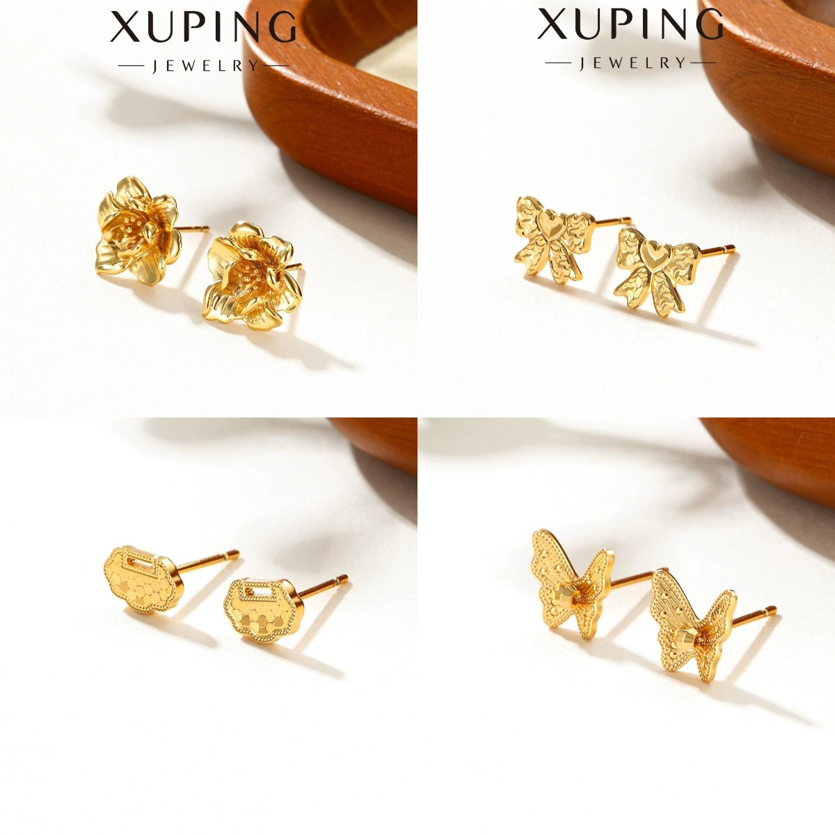 Xuping aleación de cobre chapado 24k color diario pequeño ligero estilo de lujo pernos de orejas elegantes orejas al por mayor mujeres