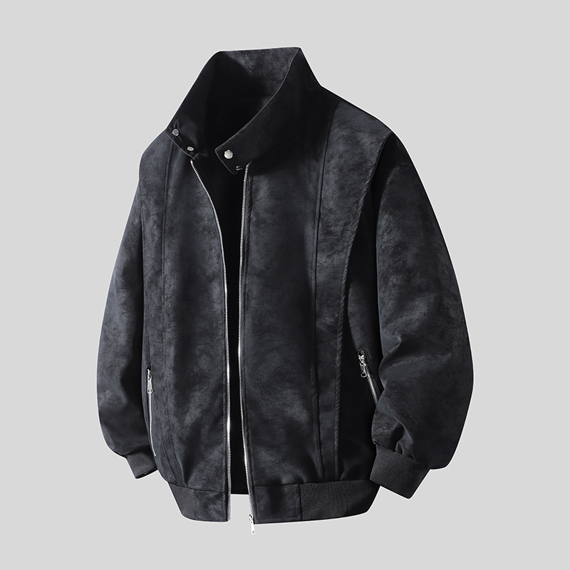 Chaqueta transfronteriza para hombres primavera y otoño comercio exterior estilo americano retro cuello de béisbol ocio suelto abrigo de cuero lavado con agua abrigo de hombre de estilo portugués