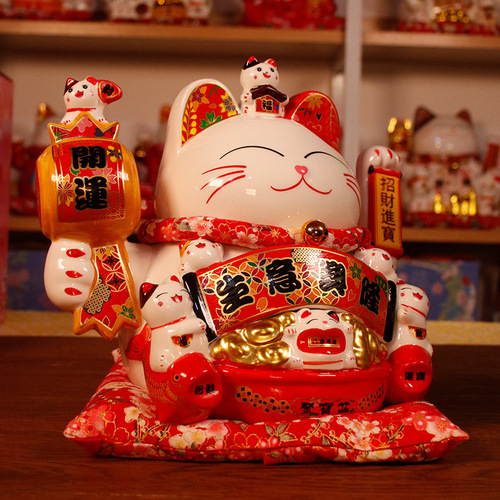 Lucky Cat Ornament Opening Business is Prosperous Large Automatic Hand Waving Front Desk Home Living Room Decoration Lucky Cat Gift