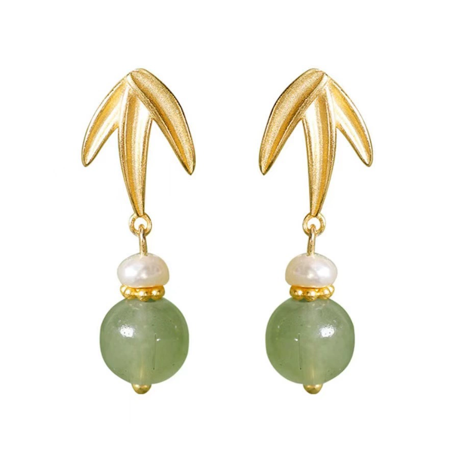 Earrings from pearl, silver needle, accessories, Chinese style, high-quality style, light luxury style, silver 925 sample