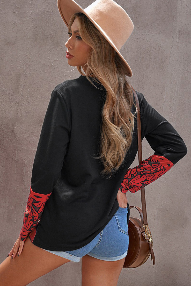 print long-sleeved round neck T-shirt nihaostyles wholesale clothing NSQSY87020