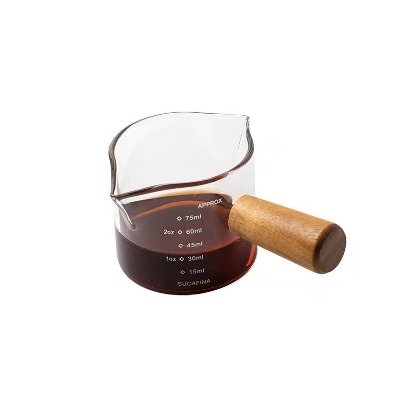 Mango de madera de DOBLE BOCA PEQUEÑA taza de leche café taza de leche taza de café de vidrio italiano taza de café latte mini tarro de leche taza de leche