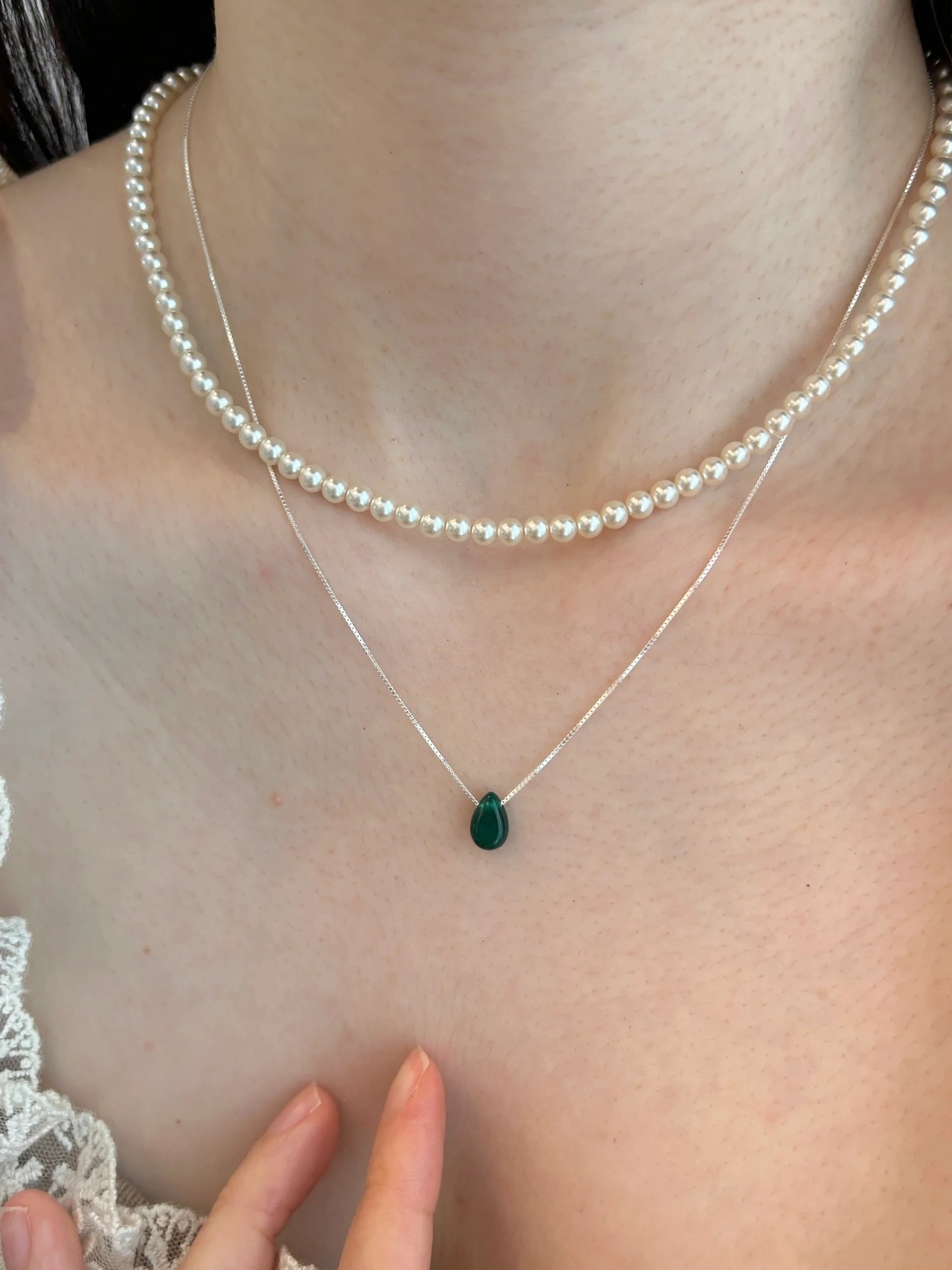Holiday, Daily Occasion 925 Sterling Silver Material 925 Sterling Silver Chalcedony Geometric Water Droplets Pendant Necklace