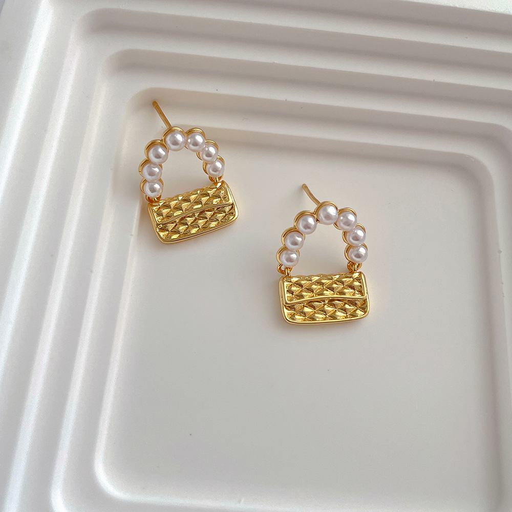 Fashion Bag Copper Plating Artificial Pearls Ear Studs 1 Pair