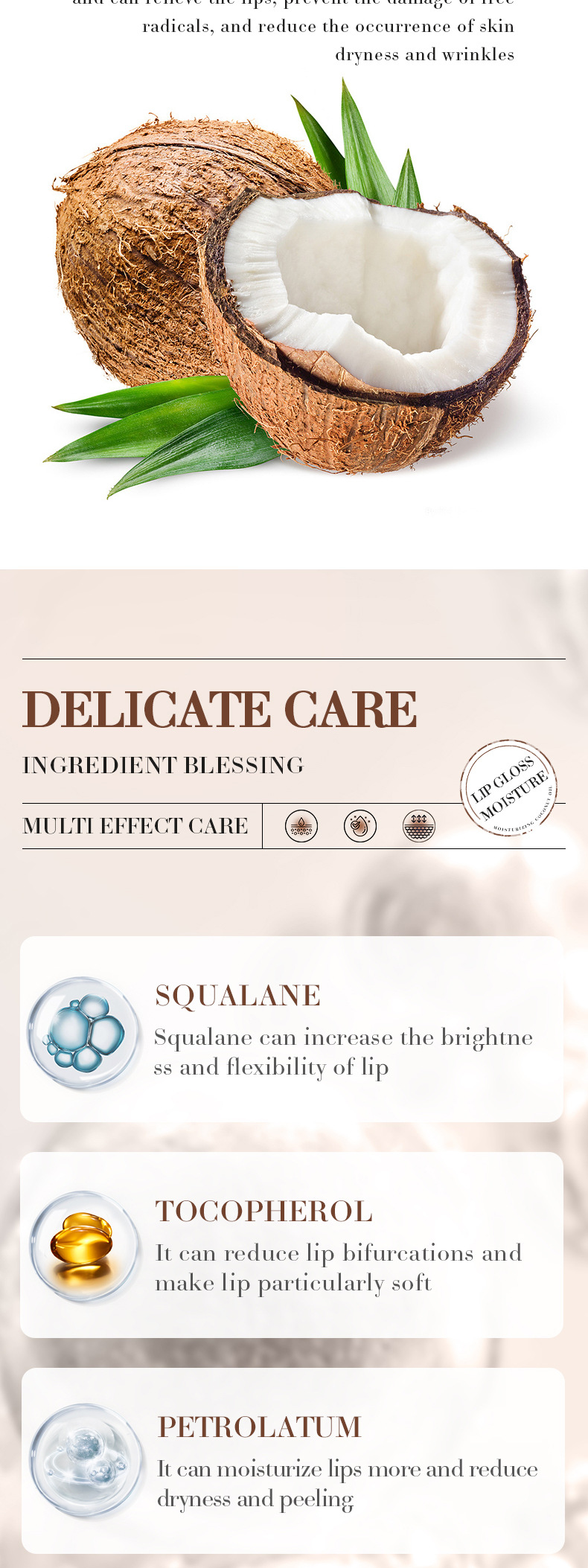 Lápiz labial SADOER All Coconut Cuidado de lápiz labial hidratante y humectante_voghion.com