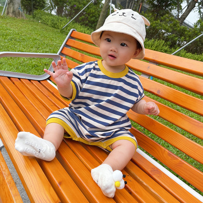 ins網紅嬰兒連體衣夏裝四個月男寶寶衣服夏季薄款可愛韓版哈衣1歲