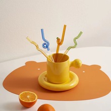 创意艺术造型弯曲玻璃吸管彩色异形耐高温孕妇儿童果汁饮料吸管