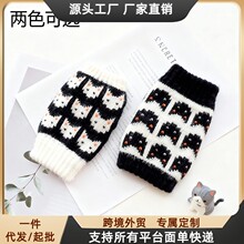 新款拼色菱形短款手套秋冬新款毛线保暖袖套时尚女针织露指臂套