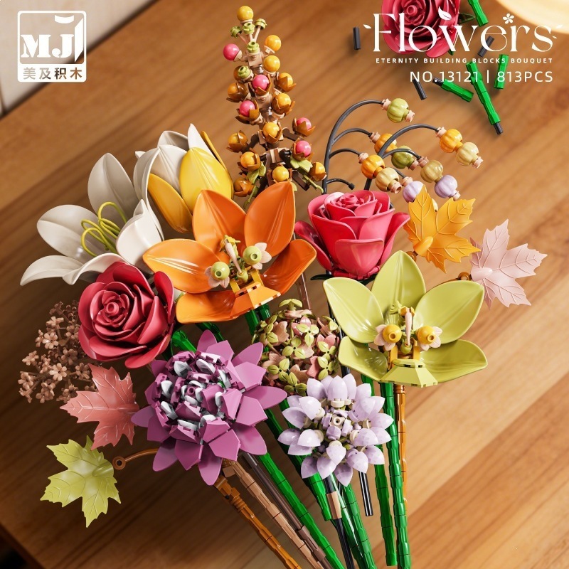 Bloques inmortales ramo de flores de otoño orquídeas orquídeas juguetes para niños adornos 520 regalos del día del maestro de San Valentín