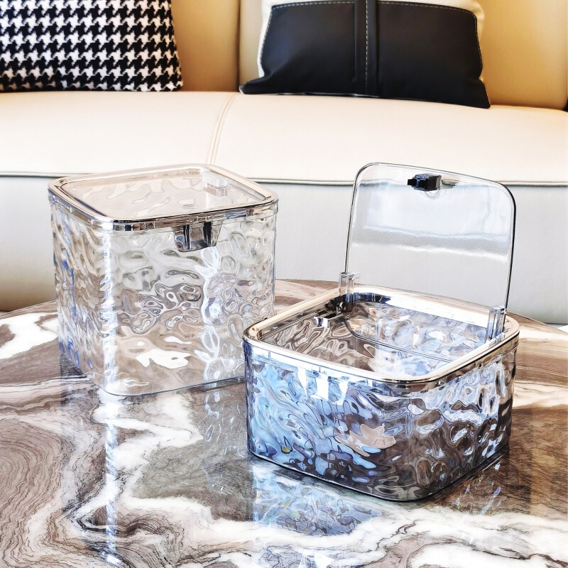 Desktop trash can Mini Push-type elastic cover sanitary bucket Glacier pattern Peel melon seed shell garbage car trash can