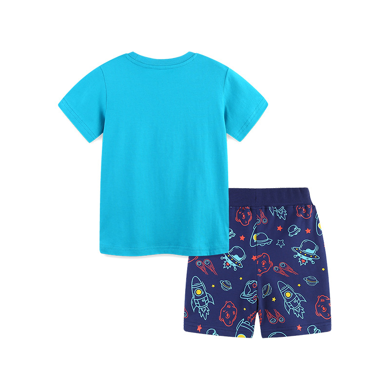 Verano nuevo traje de niño de moda impresión de cohete para niños manga corta traje de niño fresco pantalones cortos deportivos para niños