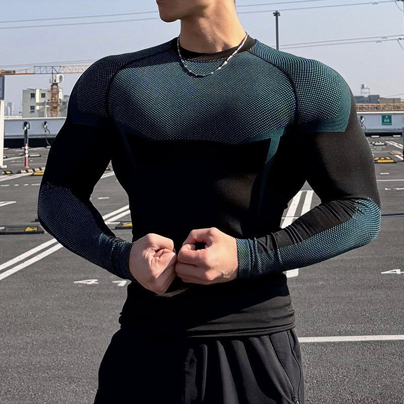 New Venom Muscle Sports Running Long-Sleeved T-Shirt Tight-Fitting Breathable Elastic Fitness Seamless Training Jacquard Top