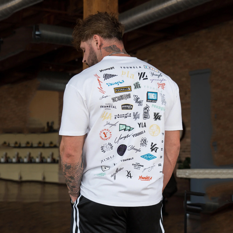 YOUNGLA men's oversized T-shirt jogger sports fitness cotton crew neck t-shirt 240g cotton short sleeve YOUNGLA men's oversized T-shirt jogger sports fitness cotton crew neck t-shirt 240g cotton short sleeve