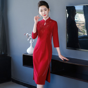 One Piece Drop Shipping Bright Silk Stand Collar Dress Mid-Length 2025 Spring New Mother's Wear