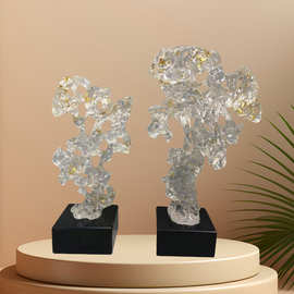 创意透明太湖石摆件家居装饰中式艺术客厅摆件轻奢风装饰工艺品