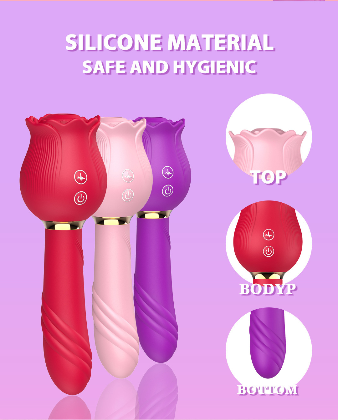 Afiya Rose Telescopic Sucking Vibrator with Tongue Licker, 12 Suction Modes, Purple — detail image 11