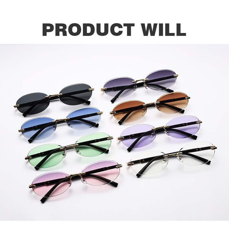 1584 New European and American Trendy Cut Edge Distinctive Oval Frame Sunglasses 2024 New Arrival Frameless Hot Girls Hip Hop Sunglasses_voghion.com