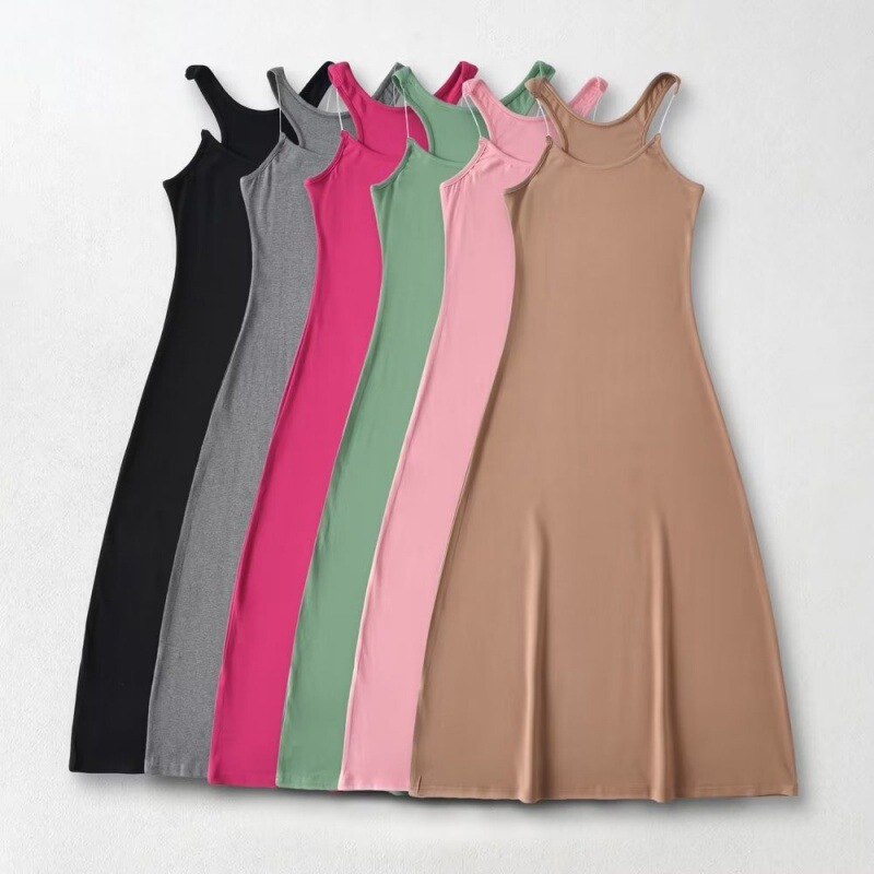 2023 Summer Invisible Shoulder Strap Solid Color Sling Dress Shoulder Strap Disappearing Slim-fit Tight Waist Long Sheath Dress