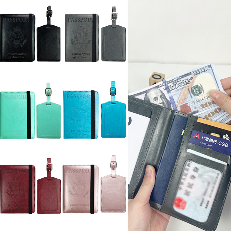 Traje de etiqueta de equipaje de cuero pu transfronterizo Clip de oro americano Hombres y mujeres Bolso de pasaporte de cuero universal Clip Correa pasaporte cubierta