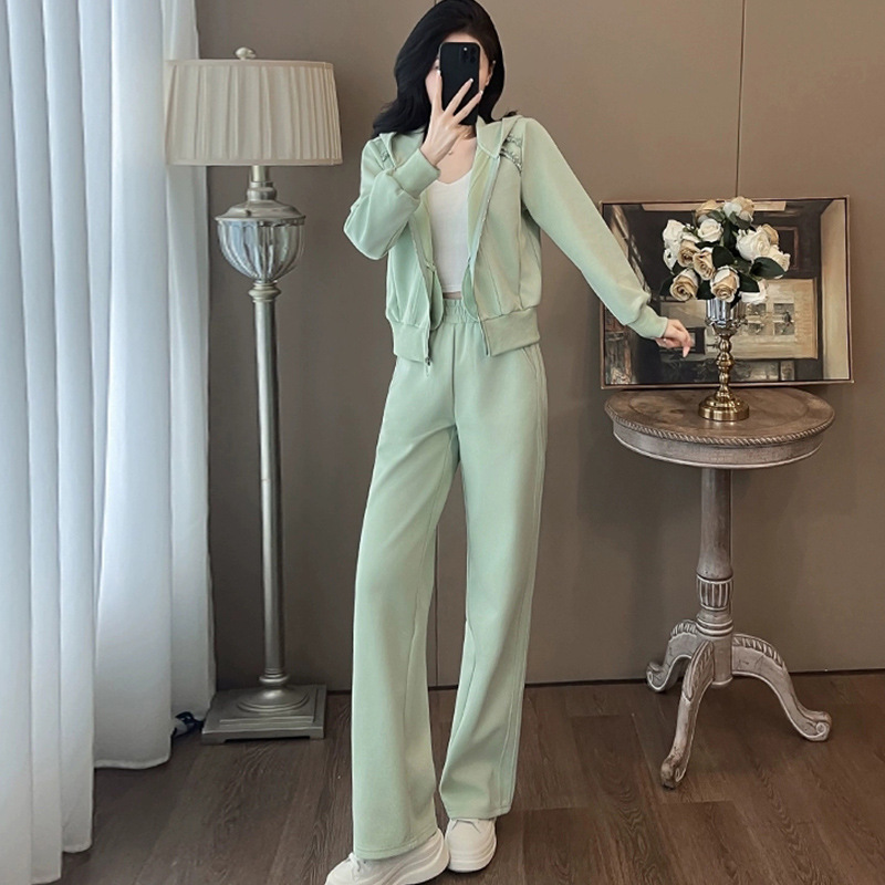 绿色运动休闲套装女秋冬2025新款时尚减龄洋气炸街卫衣卫裤两件套|undefined