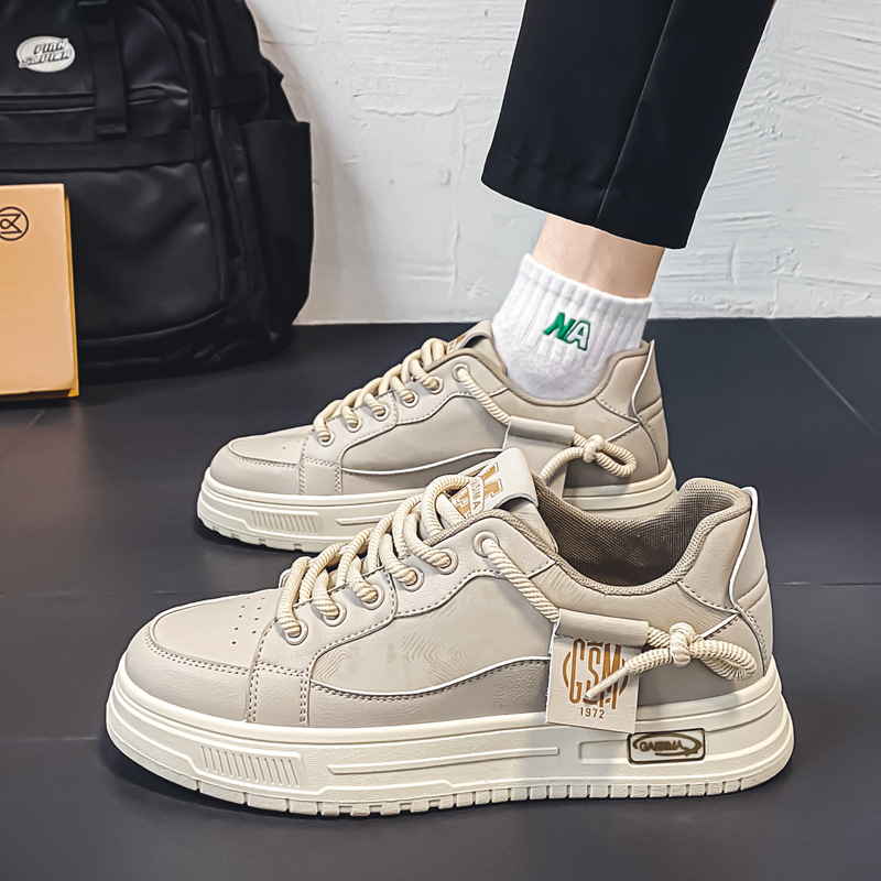 Otoño nuevos zapatos de skate transpirables de altura baja, zapatos de nicho de cuero casuales, zapatos deportivos para hombres en vivo.