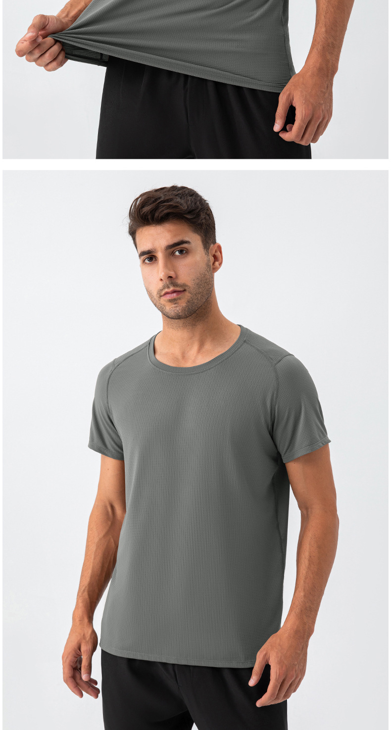 210g Weight Short Sleeve Sleeve Length Nylon Fabric Type Regular Top Length T-shirt Tops Type Outdoor, Running, Sports Occasion Round Neck Neckline Lattice, Solid Color Pattern Simple Style, Classic Style Style Wholesale Simple Style Classic Style Lattice Solid Color Short Sleeve Men's T-shirt 14