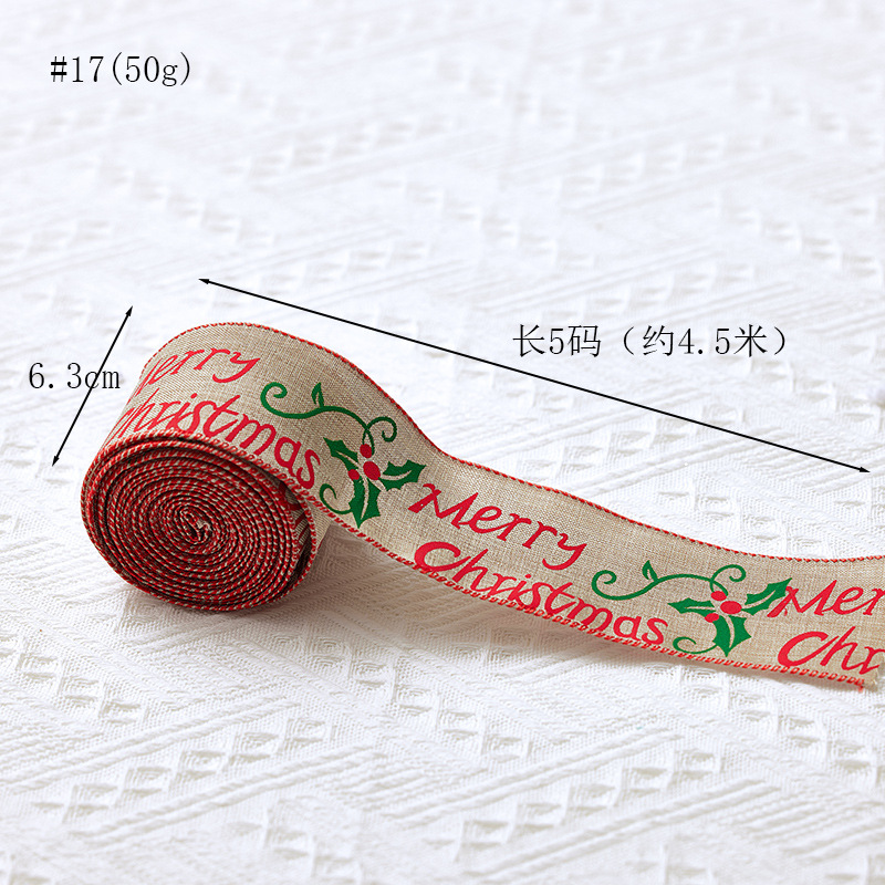 Buscando madera colgante de árbol de Navidad cinta DIY arco material decoración 5cm cinta de Navidad impresión lino