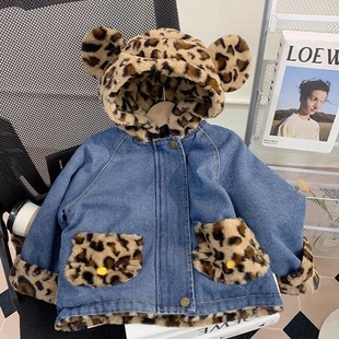Foreign Trade Girls Autumn and Winter Velvet Leopard Print Series Jackets 2024 New Style Kidsren's Thickeneded Tops Baby Winter Clothes