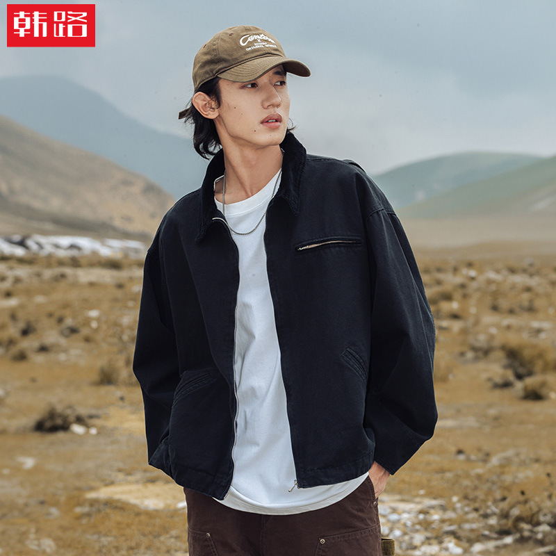 Vintage Workwear Detroit Jacket for Men, New Spring Style, Washed and Distressed, Women's Loose Corduroy Lapel Jacket Q