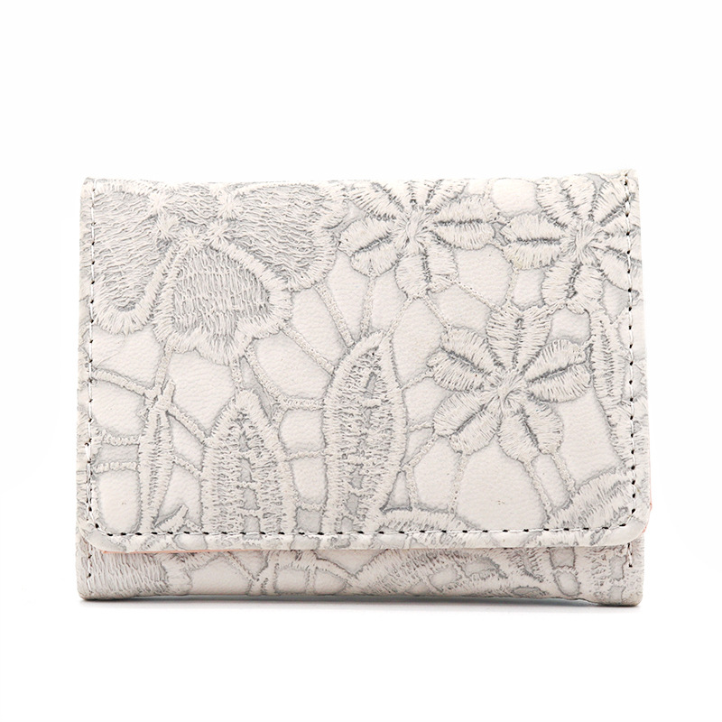 Nuevo tres veces bolso vintage de imitación de encaje de cuero monedero exquisito lindo pequeña cartera femenina tarjeta de Efectivo bolsa integrada