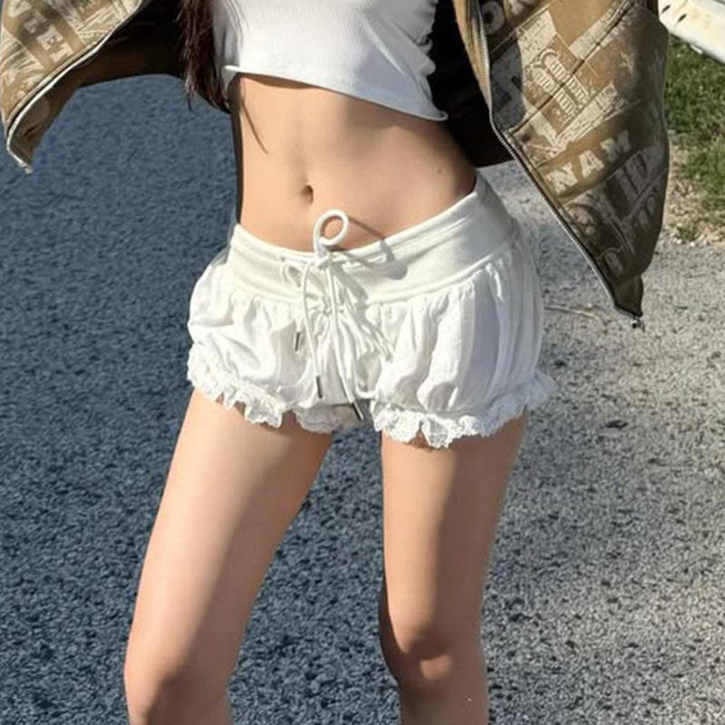 甜美芭蕾少女风系带蝴蝶结减龄花苞裤纯欲可爱休闲打底百搭超短裤|undefined