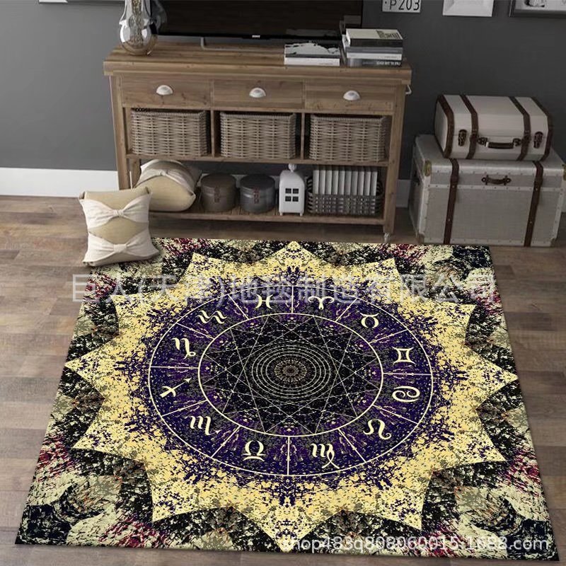 跨境星座水晶絨地毯臥室房間床邊毯塔羅牌墊星空主題客廳茶几地毯