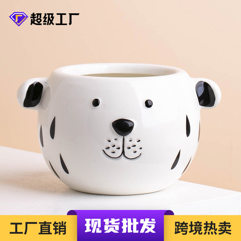 Amazon transfronteriza al por mayor balcón interior Planta artificial manchado perro Animal Maceta de cerámica plantación suculenta Decoración